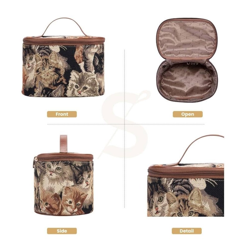 Signare Tapestry Toiletry Bag Makeup Organizer bag for Women with Cat Print Design (TOIL-CAT) - Image 2